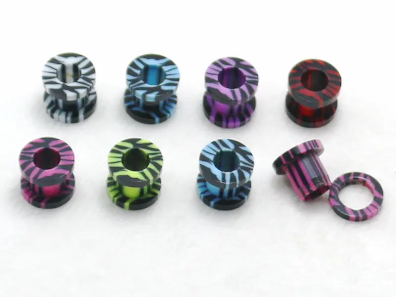 zebra stripe ear plug gauges tunnels screwed on mix colors body