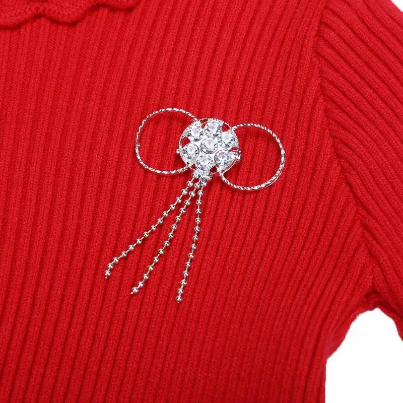Осень Повседневное девочек свитер Топ X-длинные Стиль платье-свитер Костюмы с брошью для новорожденных детей Обувь для девочек костюм