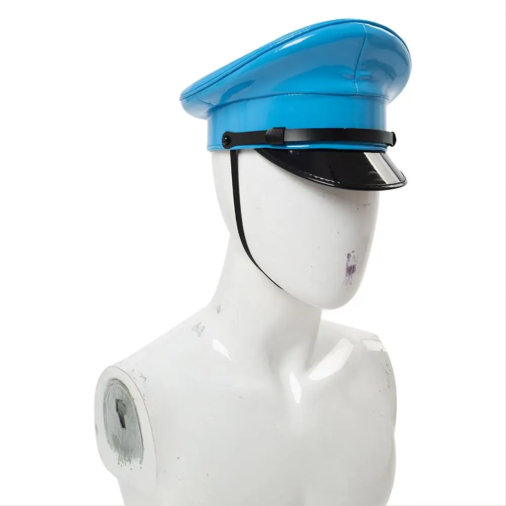 Искусственная кожа военная шляпа синяя кепка представление шоу сцены панк рок ночной бар крышка капитанская форма Кепка