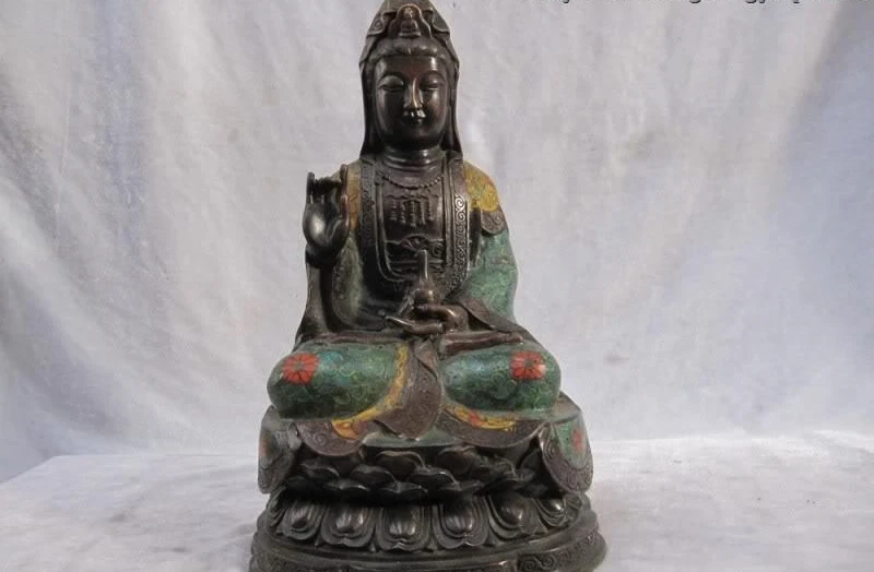 China Folk temple 100% Pure Bronze cloisonne Bodhisattva Kwan-Yin Hold bottle | Дом и сад