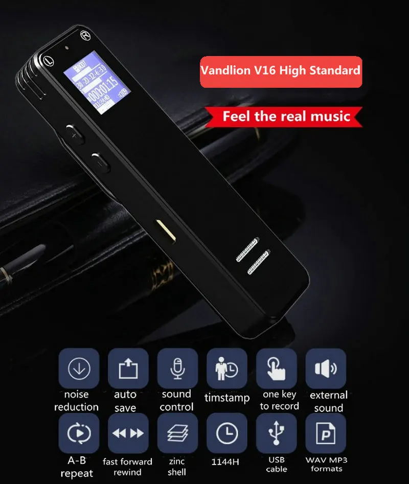 Vandlion V16 цифровой Аудио Диктофон 8 г 16 г Профессиональный диктофон мини MP3 плеер AGC шумоподавление клип ремни рекордер