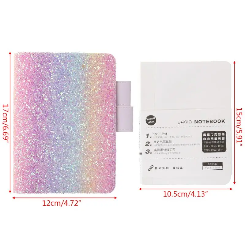 A6 Sequin Notebook Diary Weekly Planner Journal Agenda Organizer Travelers Faux Leather Cover Book