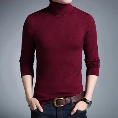 MIACAWOR, новинка, Осень-зима, теплый свитер для мужчин, однотонный, водолазка, Повседневный пуловер для мужчин, приталенный, Sueter Hombre, мужская одежда Y067 - Цвет: Красный