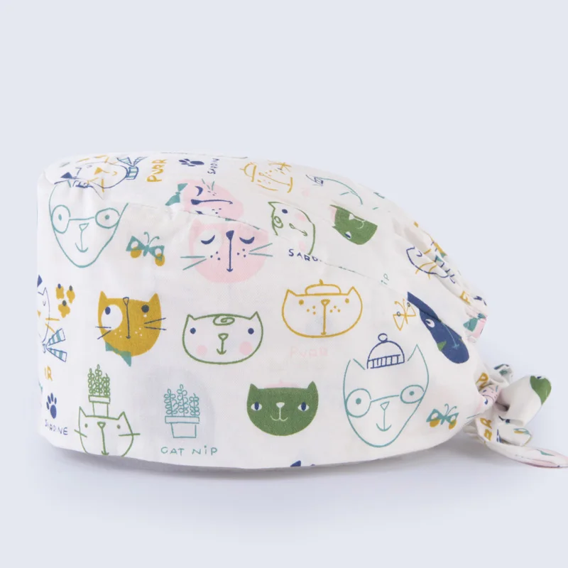 

Catty Women's Surgical Scrub Cap Nurse Medical Hat Vet Tech OR Working Hats Thin Cotton Summer Beautician Chef Tieback Skull Cap