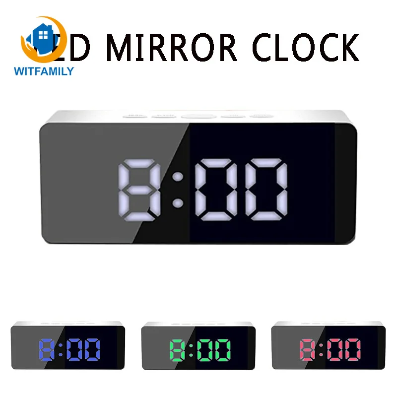 New Mini Cute Alarm Clocks Multi-function LED Mirror Clock Alarm Cosmetic Clock Battery Plug-in Dual-purpose Decoration