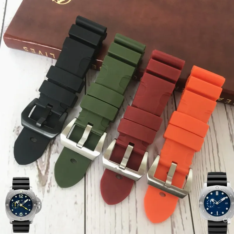 

24mm 26mm Black Gray Green Orange Red Silicone Rubber watch band Replace for Panerai PAM strap Watchband Bracelet tools