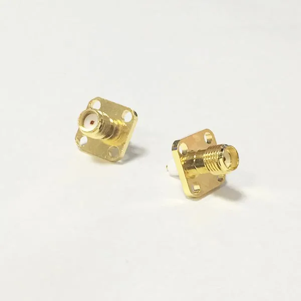 

1pc SMA Female Jack RF Coax Modem Convertor Connector 4-hole flange solder post Straight Insulator Long 4mm Goldplated NEW