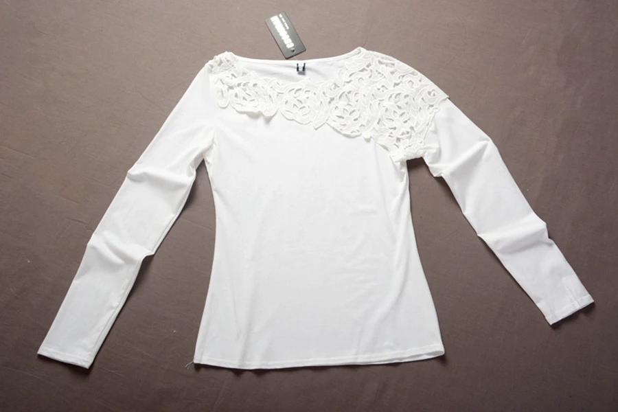 Блуза с длинным рукавом, Женская хлопковая кружевная Лоскутная рубашка, весна-осень, Корейская элегантная Офисная Женская одежда
