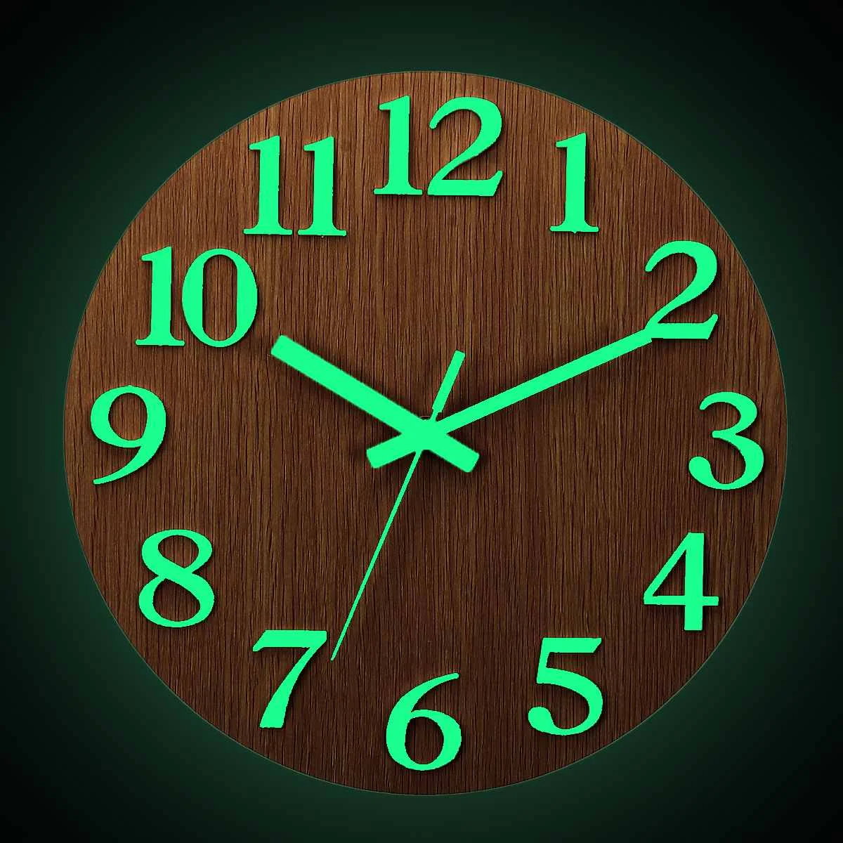 Wall Clock Glow In The Dark Silent Quartz Luminous Indoor Living Room Bedroom 12 Inch Home Decor Modern Clock