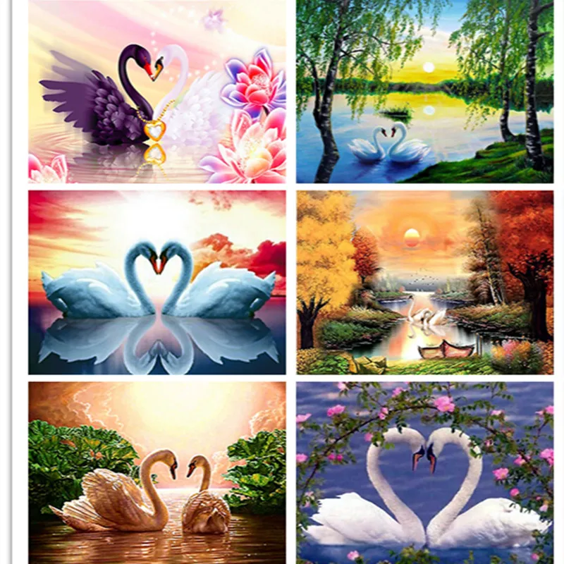 

NEW 3D diamond embroidery Landscape lake pattern diy diamond painting full square resin rhinestone diamond mosaic picture swans