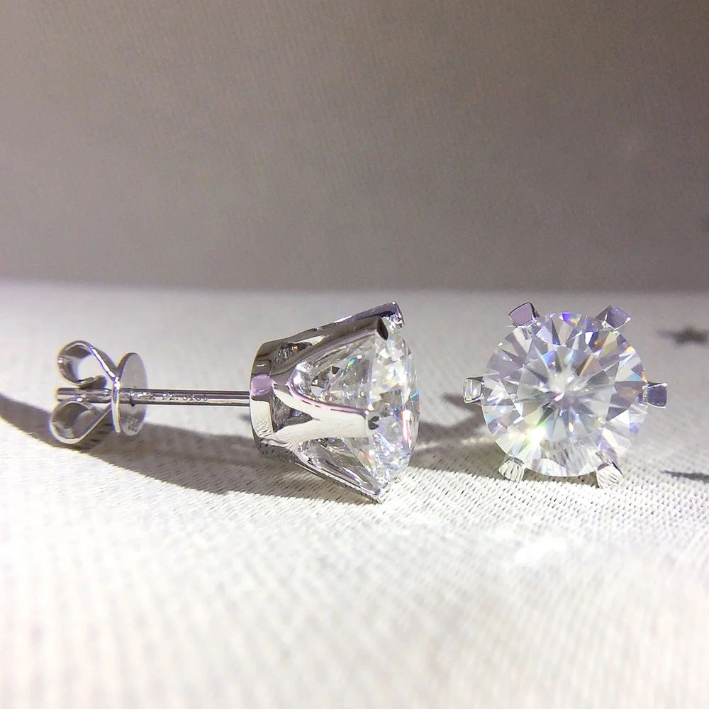 Goede Echt 18K Plated Sterling Zilveren Push Terug H Kleur 5mm 1ctw Test Positieve Ronde Cut Moissanite Diamanten Oorbellen voor Vrouwen