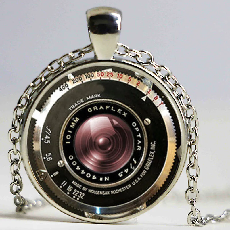 VINTAGE CAMERA Necklace PENDANT Antique Camera Lens Pendant Gray Black