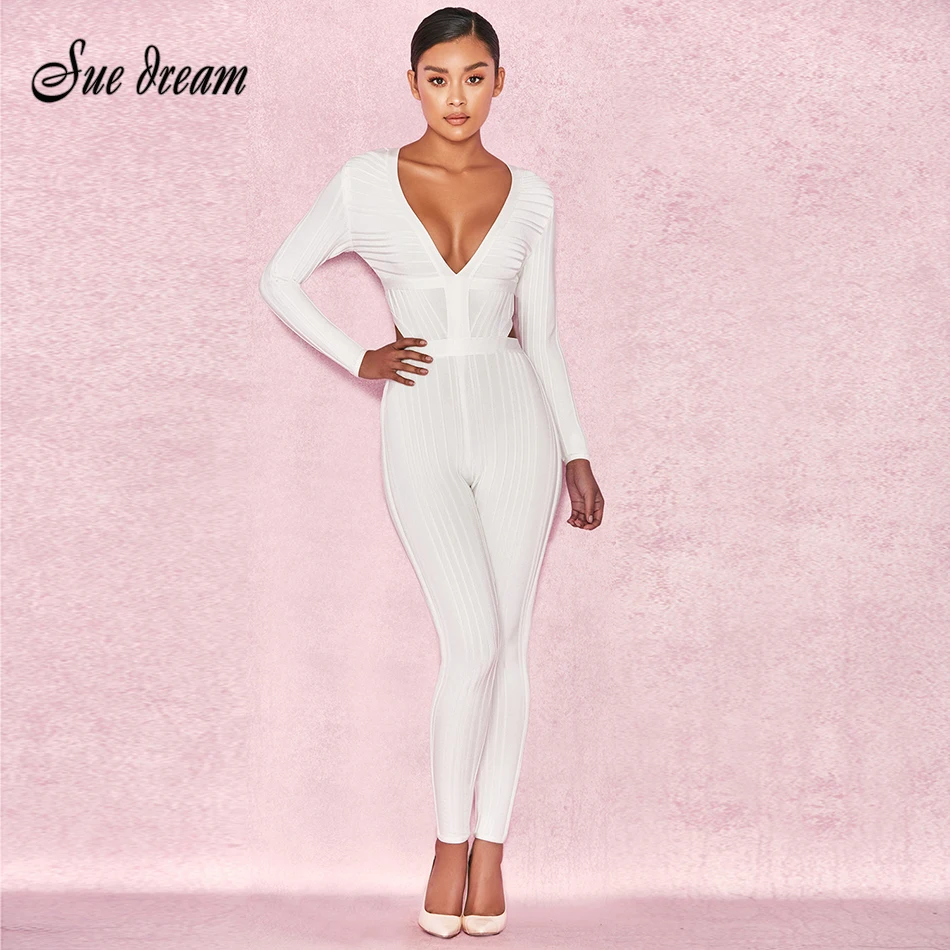 women's long sleeve white jumpsuit