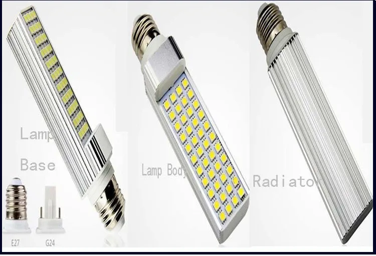 E27 G24 6 Вт светодиодная горизонтальные с подсветкой Bulb18beads свет лампы AC85-265V светодиодные лампы Крытый