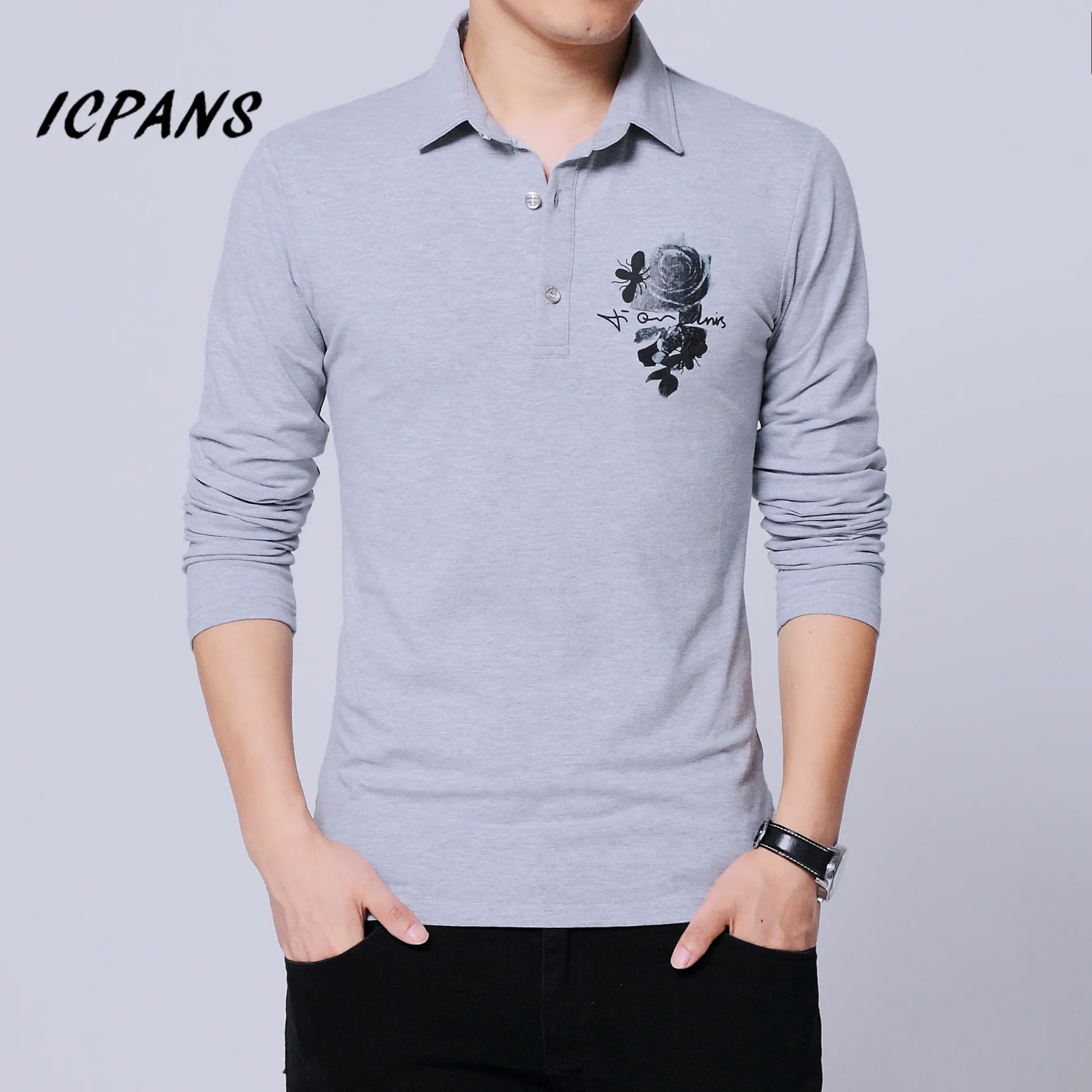 ICPANS Camisa Masculina повседневная мужская рубашка поло с длинным рукавом хлопок