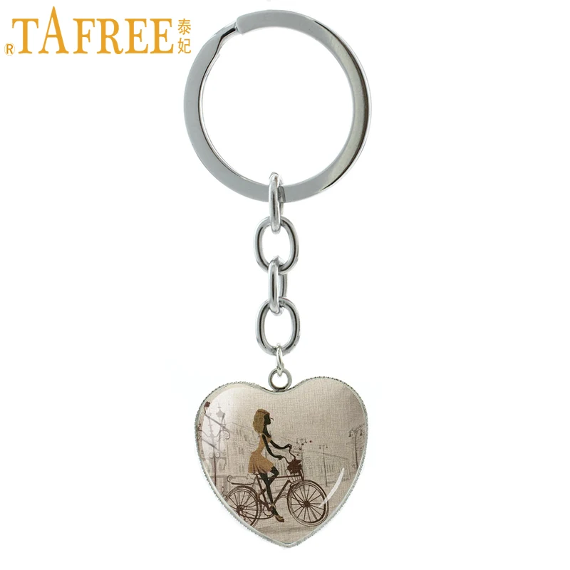 

TAFREE high quality heart pendant keychain metal key ring handmade painting bicycle keychain wedding gift jewelry HP838