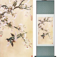 Картина с птицами и цветами, украшение для дома и офиса, китайская живопись в свитке, Весенняя живопись с изображением птиц