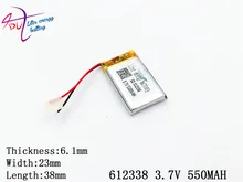 3.7V lithium polymer battery 062338 612338 550mAh MP3 MP4 GPS Bluetooth 6.1*23*38mm lithium battery small stereo bluetooth GPS