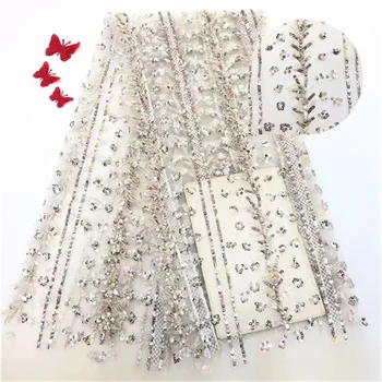 

2019 New Design High Quality Tulle Sequins African Lace Fabric Guipure Embroidered French Net Nigerian Lace Fabric for Wedding