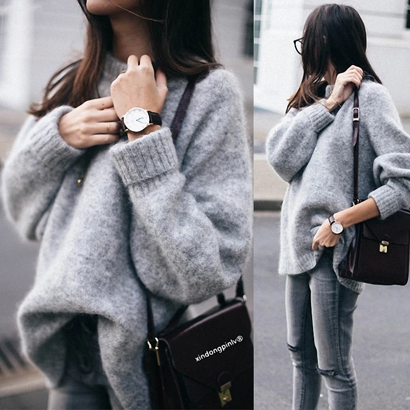 

Imvation 2017 Winter Clothes Women's Clothing Loose Round Neck Knitted Bottom Shirt Casual Sweater for Women Coat