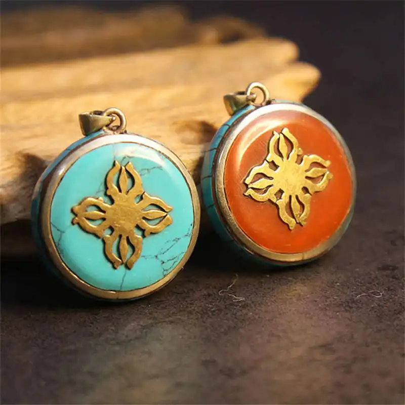 

TBP048 Tibetan Cross Dorje OM Double Sides Amulet Pendants Multi Colors