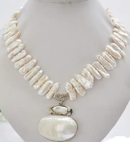 

Hot selling free shipping******* 17" 25mm white biwa dens freshwater pearl necklace mabe pendant