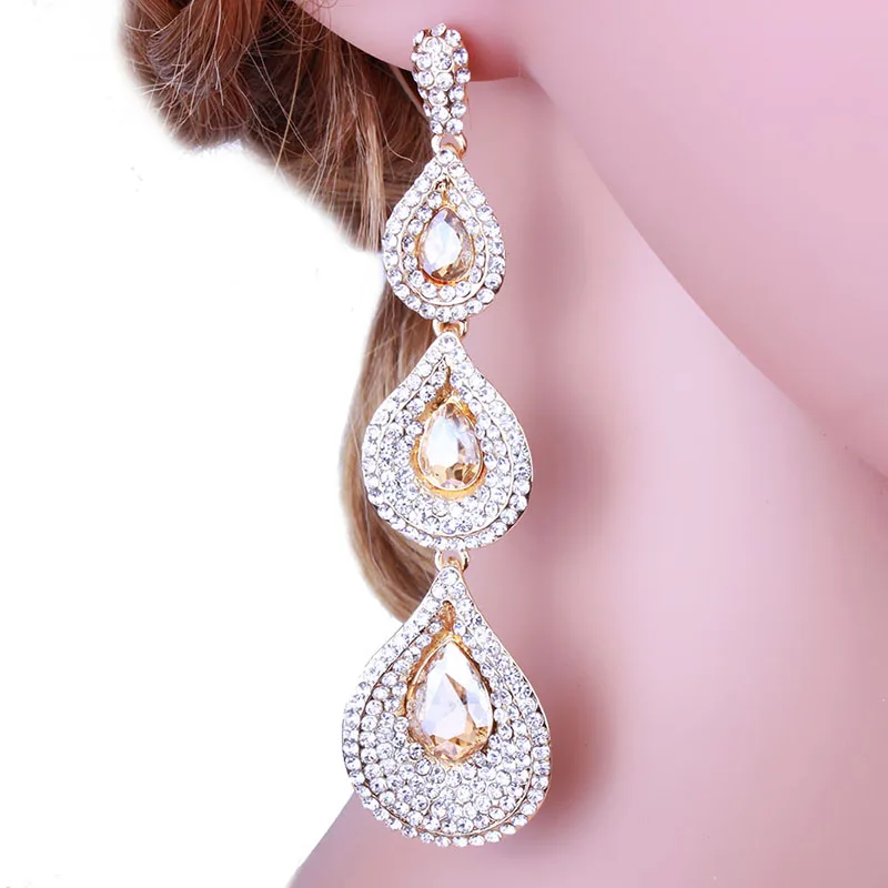 Женские длинные серьги в форме капель Винтажные капельки со стразами|rhinestone earrings
