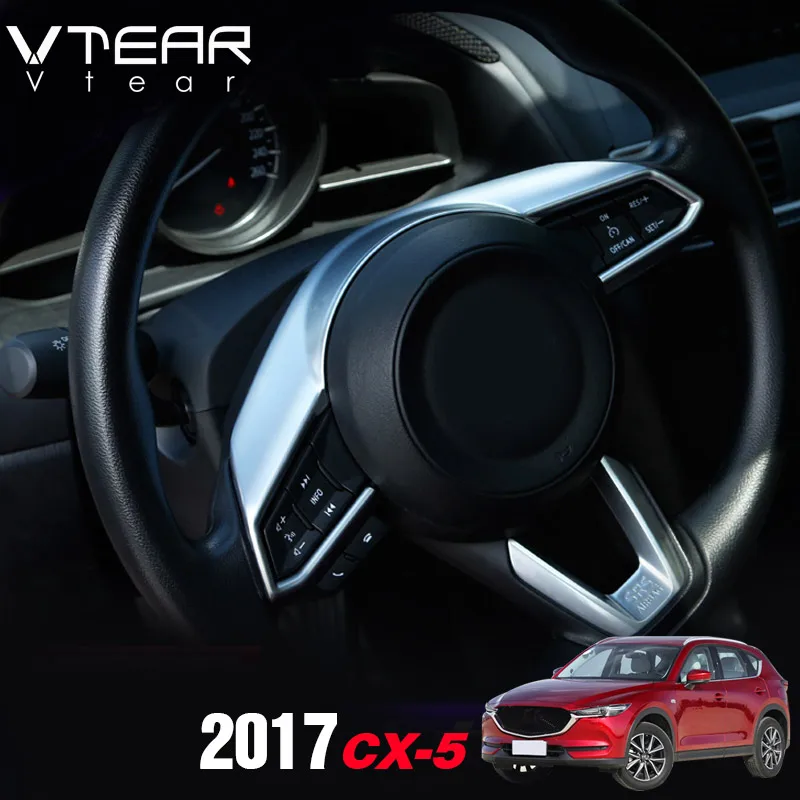 Vtear для Mazda CX-5 CX5- отделка рулевого колеса хромированная ABS крышка украшения карбоновое волокно внутренние молдинги аксессуары