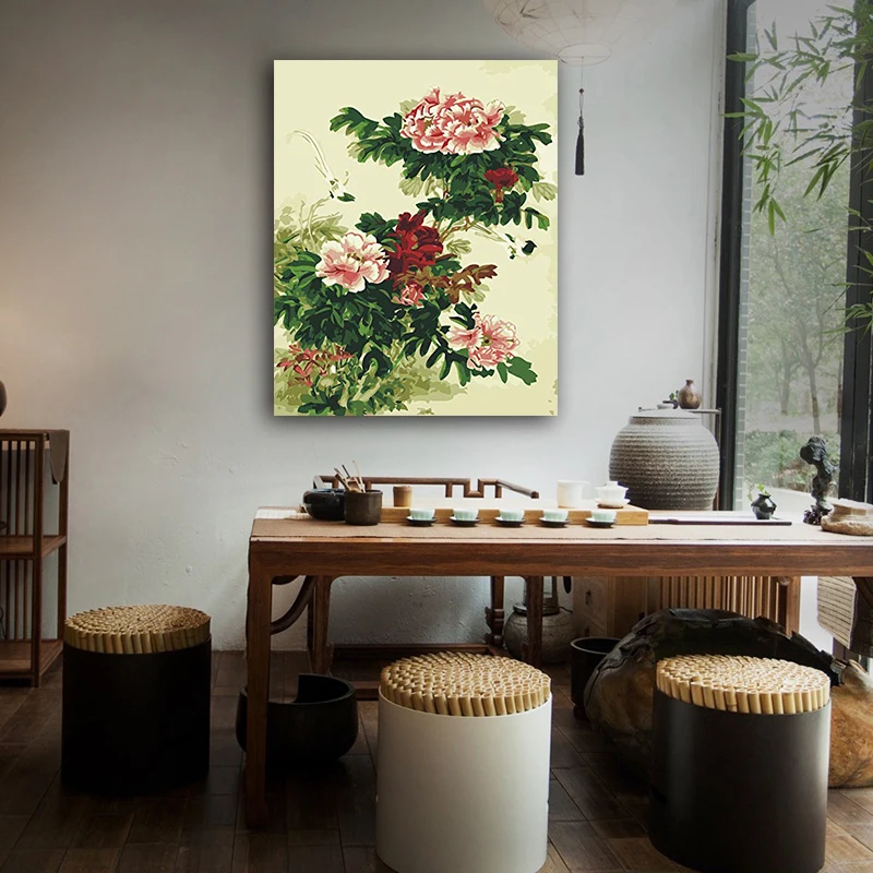 

DIY colorings pictures by numbers with peony picture drawing Relief painting by numbers framed Home