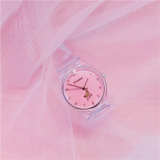 Модные детские часы минимализм повседневные креативные детские часы прозрачный силиконовый ремешок для девочек часы подарок - Цвет: Розовый