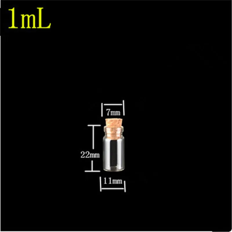 1ml Mini Glass Bottles Pendants With Cork or Plastic Stopper Small Bottle Decoration Crafts Vials Jars 100pcs