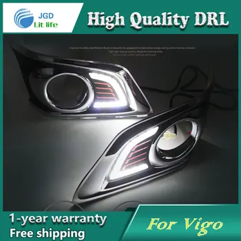 

Free shipping !12V 6000k LED DRL Daytime running light case for Toyota Hilux Vigo 2012-2014 fog lamp frame Fog light Car styling