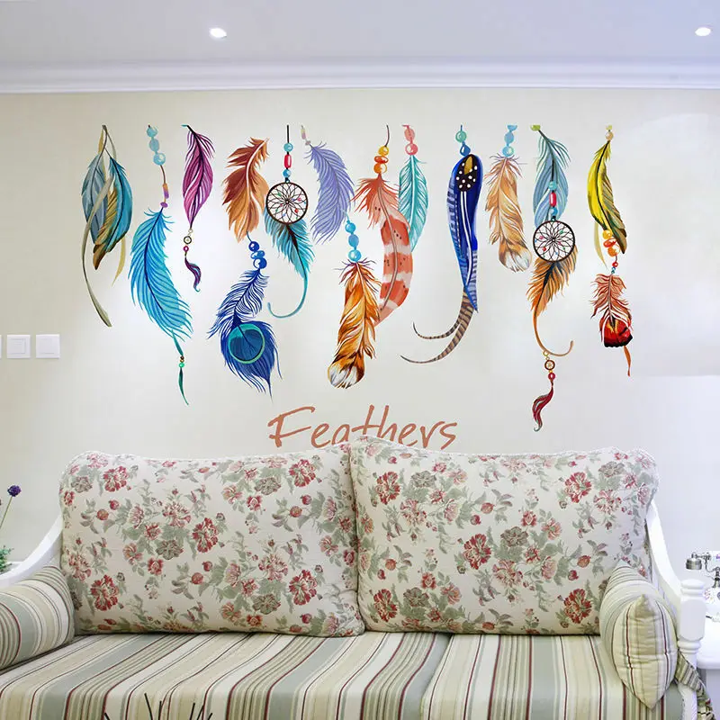 

Removable Lucky Feathers Wall Sticker PVC Decal Mural Art DIY Home Bedroom Decor Wall Sticker Mural Vinyl Decal Home Decor Hot