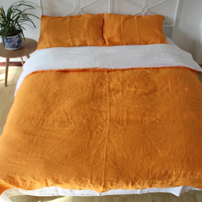 Pure Linen Duvet Cover Set Queen King Orange Flax Bedding Set Bed Sheets Pillowcases Shams 4pcs Christmas Pure Linen Duvet Cover Bedding Setlinen Bedding Set Aliexpress