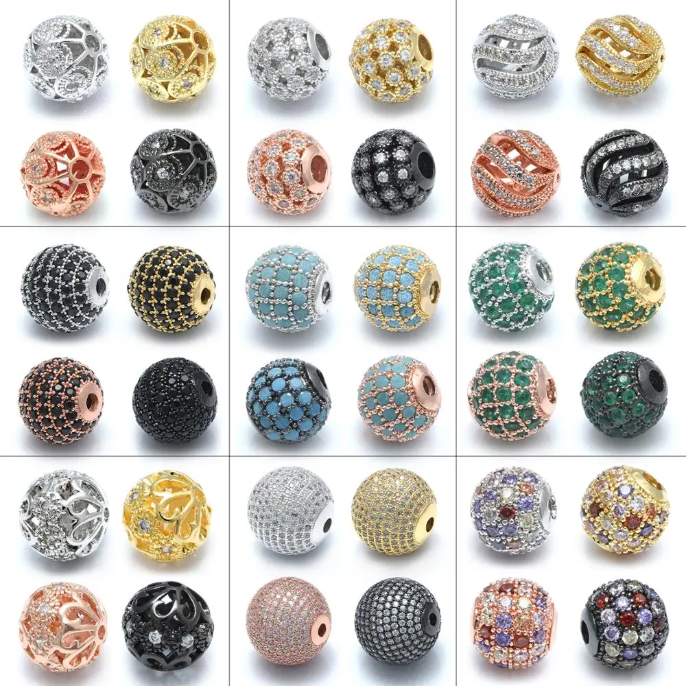 

4pcs 8mm Wholesale 9 Styles Mix Color Round Beads Jewelry Findings Brass Zircon Ball Beads for DIY Bracelet Jewelry Making