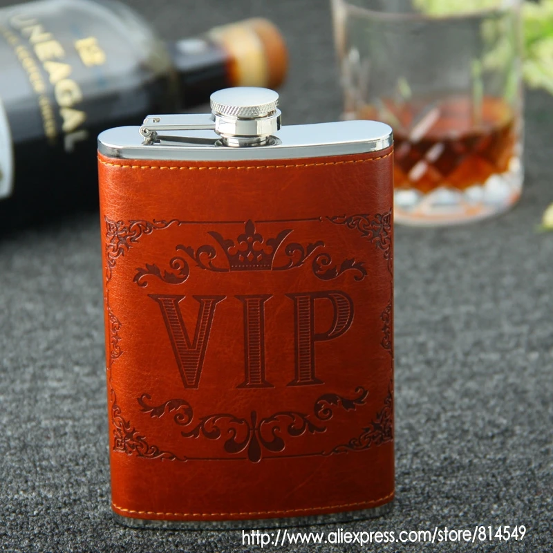 

Russis VIP 9oz stainless steel hip flask with Brown leather wrapped and Free funnel