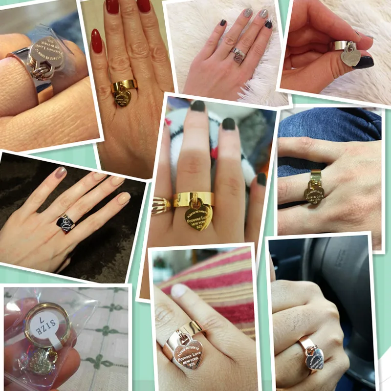 Size 6-10 Female Love Pendant Ring Stainless Steel Gold Color Charm Double Hearts Rings For Women Luxury Girl Jewelry finger rings,fashion rings,fashion ring,stainless steel rings,metal rings,gold rings