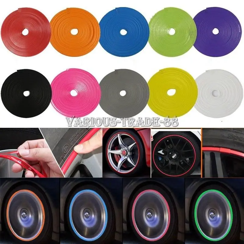 Car Wheel Hub Rim Edge Protector Ring Tire Guard Line Rubber Strip Sticker Kit  (4)