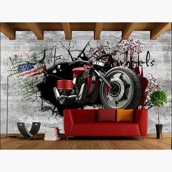 

Retro 3D Wall Paper Mural Sticker Motorcycle Background Photo Wallpaper Murals Home Bar Decor Self Adhesive Vinyl/Silk Wallpaper