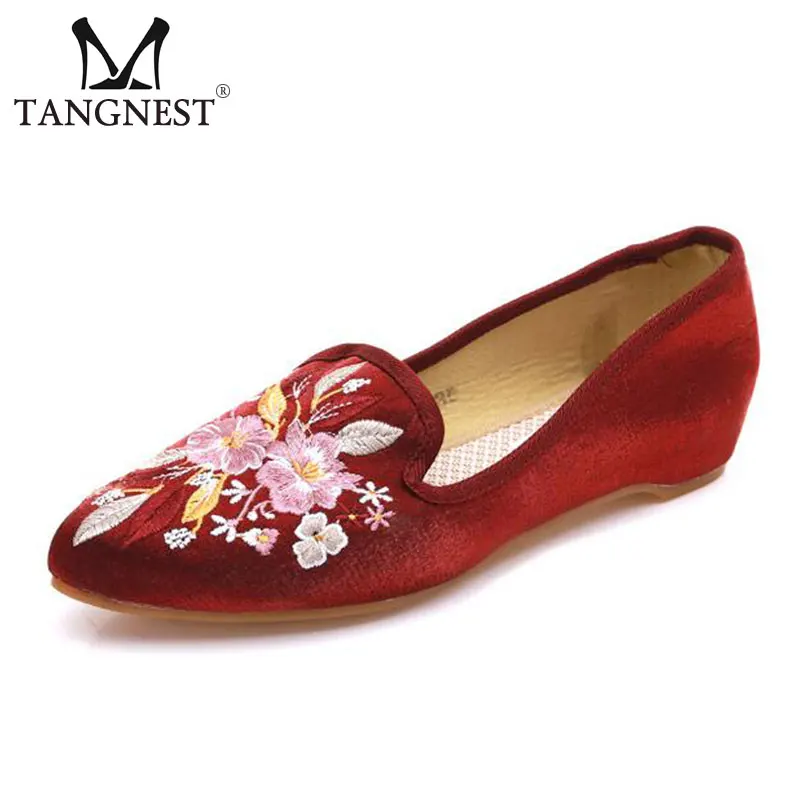 

Tangnest Vintage Velvet Embroider Ballerina Flats Women NEW Summer Shallow Slip-on Hemp Shoes Casual Flats Big Size35~41 XWD6677