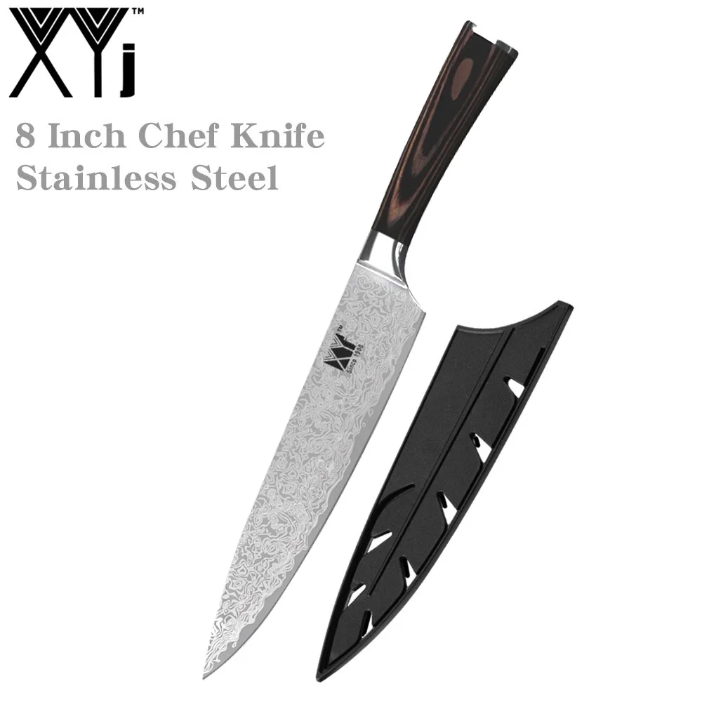 XYj 8 inch Stainless Steel Chef Knife Damascus Pattern Blade Color Wood Handle Kitchen Cooking Knives Meat Fish Tools Accessory - Color: NO.13