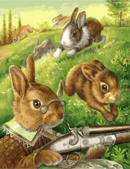 

Hare hunting Framed Oil Painting By Numbers Animal Pictures Canvas Painting For Living Room Wall Art Home Decor