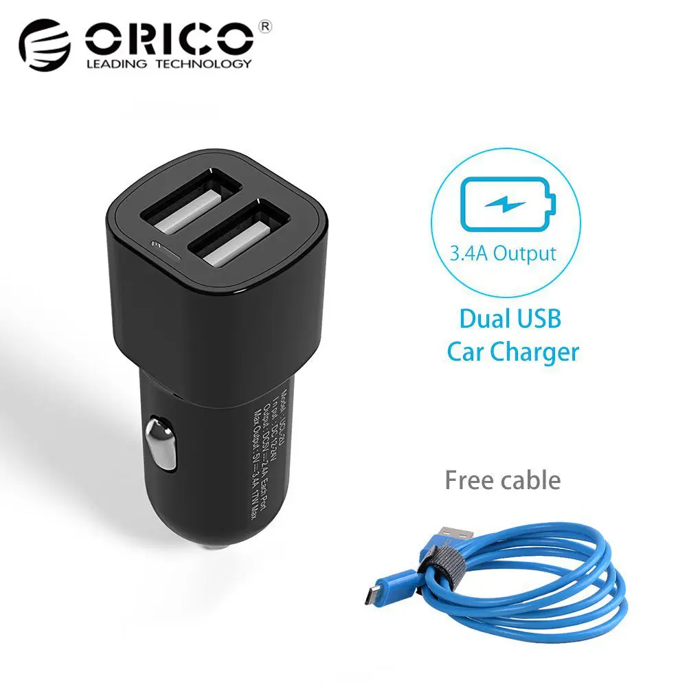 

ORICO Dual Port USB Car Charger Mini Universal Fast Smart Phone Charger for Apple iPhone 7 LG Samsung Xiaomi with 1 Free Cable