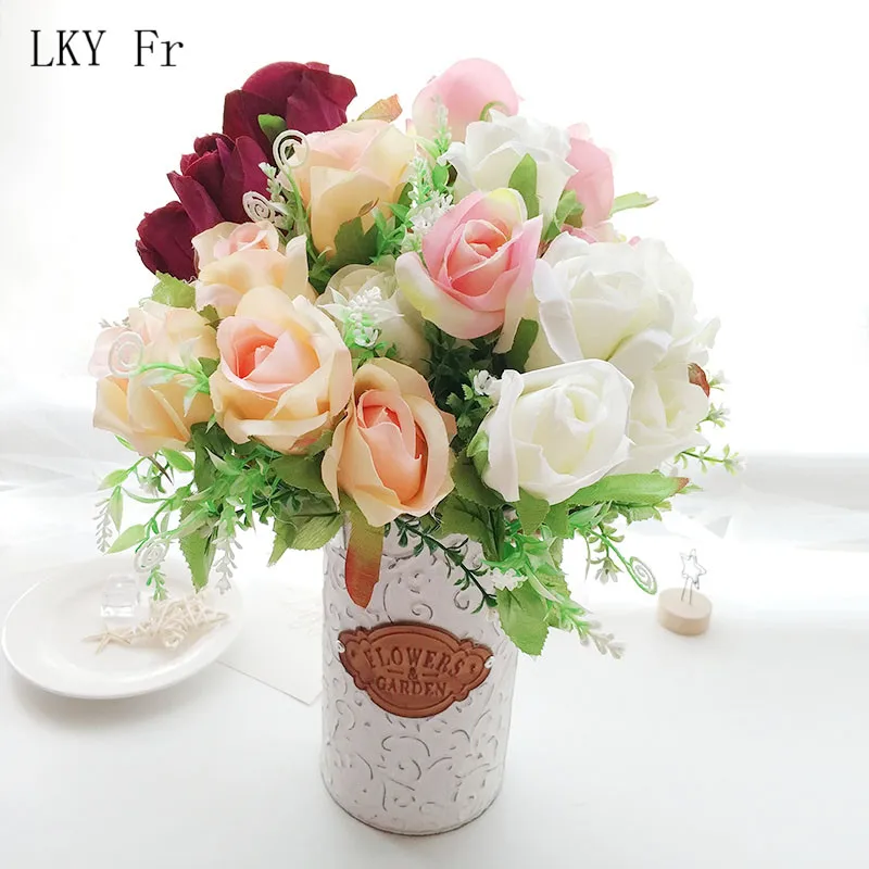 

LKY Fr Artificial Flower Fake Silk Roses Artificial Flowers for Wedding Bouquets Peony Pink Party Garden Home Decoration Flowers