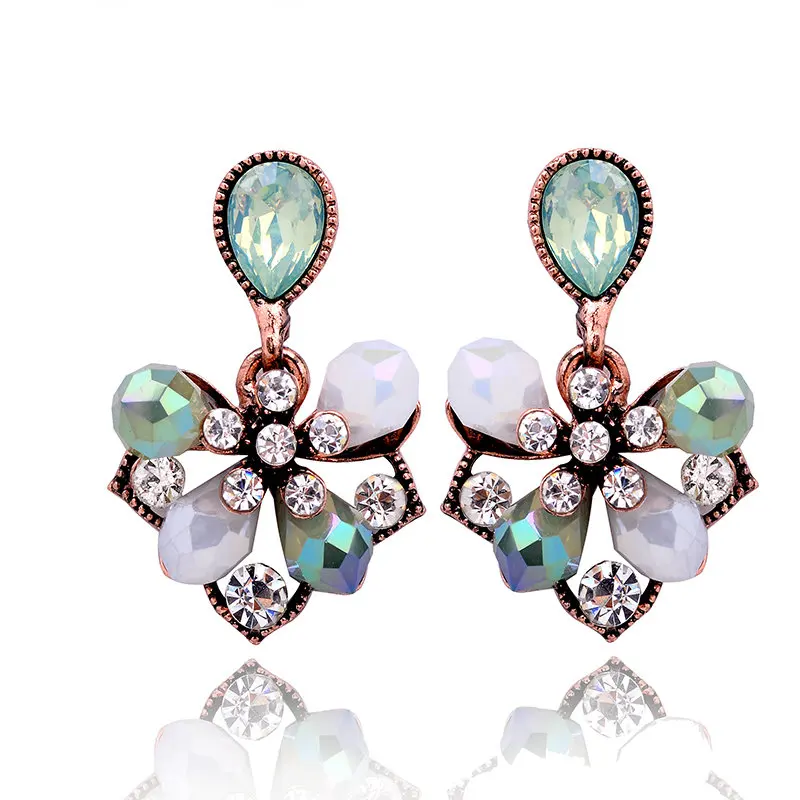 Fashion Brand Women's Gorgeous Elegant Petals Earrings Rhinestone Alloy Imitation Jade Earrings Women's Gift Jewelry (5)