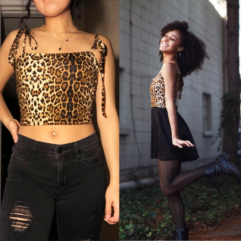 

Fashion Women Ladies Leopard Cami Sexy Sleeveless Bodycon Crop Top Strappy Leopard Printed Plus Sizes