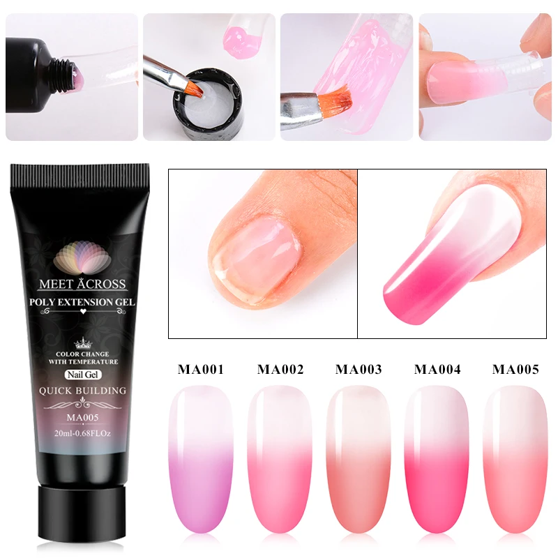 

MEET ACROSS 20ml Thermal Quick Building Gel Nail Polish Acrylic Poly Extension Gel Nail Tips UV Builder Soak Off Nail Art Varnis