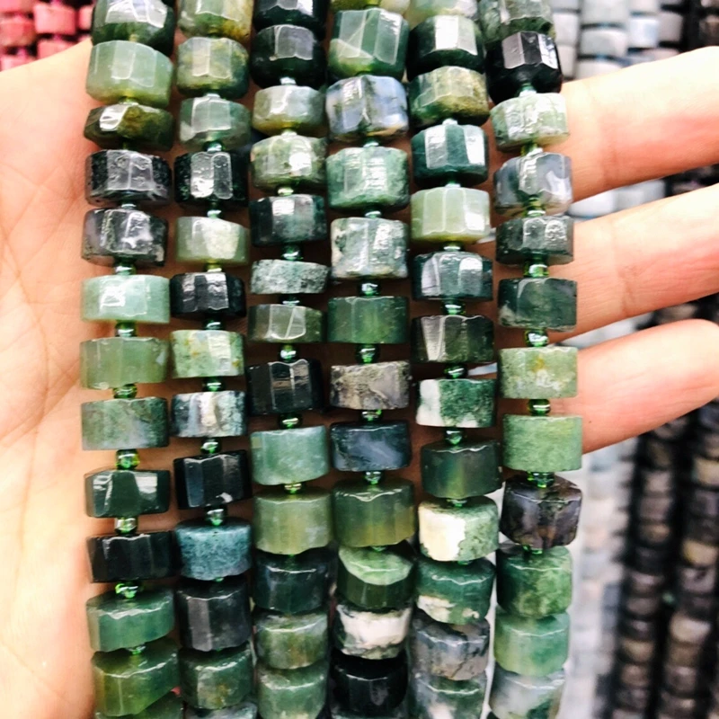

Wholesale 2strings Moss Agate Faceted Tube Beads, Approx 10-12mm Faceted Natural Stone Spacer Beads 15.5"/strand