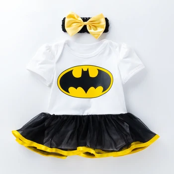 

Batman Baby Girl Bodysuit Dress Girls Clothing with Headwear Summer Newborn Baby Dress