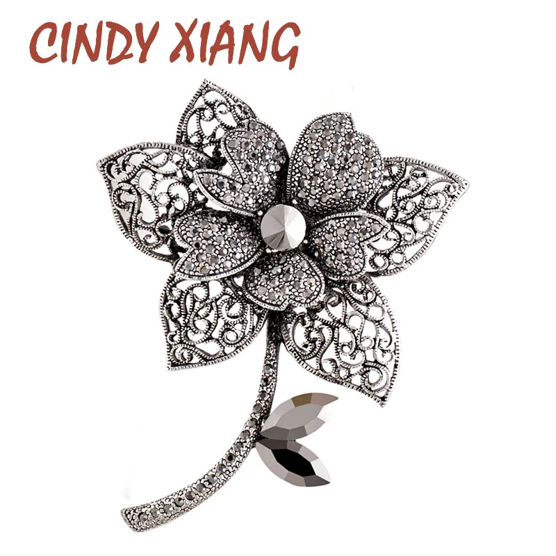 

CINDY XIANG 3 colors choose rhinestone large flower brooch hollow-out fashion plant pin wedding coat brooches for women gift